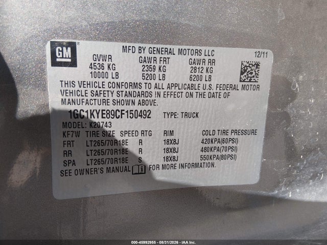 Aukcja sprzedaży 2012 Chevrolet Silverado 2500hd Ltz, vin: 1GC1KYE89CF150492, numer aukcji: 45992955
