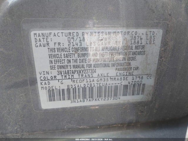 Nissan SENTRA SV 2019 3N1AB7APXKY237304 Image 9
