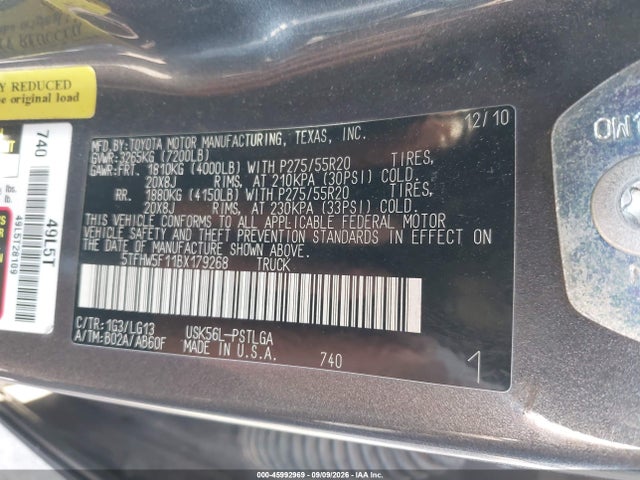 Продаж на аукціоні авто 2011 Toyota Tundra Limited 5.7l V8, vin: 5TFHW5F11BX179268, номер лоту: 45992969