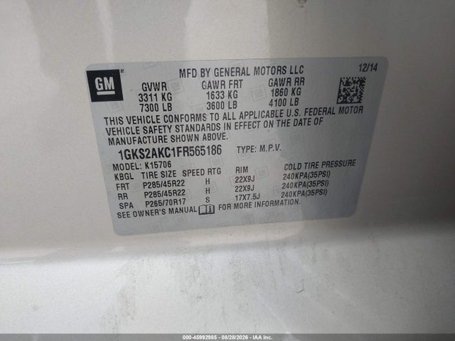 GMC YUKON SLE 2015 1GKS2AKC1FR565186 Image 9