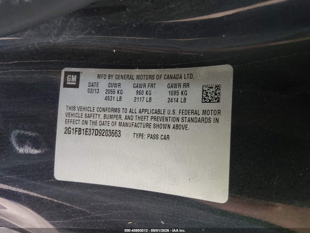 2013 Chevrolet Camaro 1lt მანქანა იყიდება აუქციონზე, vin: 2G1FB1E37D9203663, აუქციონის ნომერი: 45993012