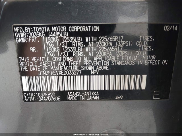 JTMZFREVXED033277 Toyota RAV4 LE