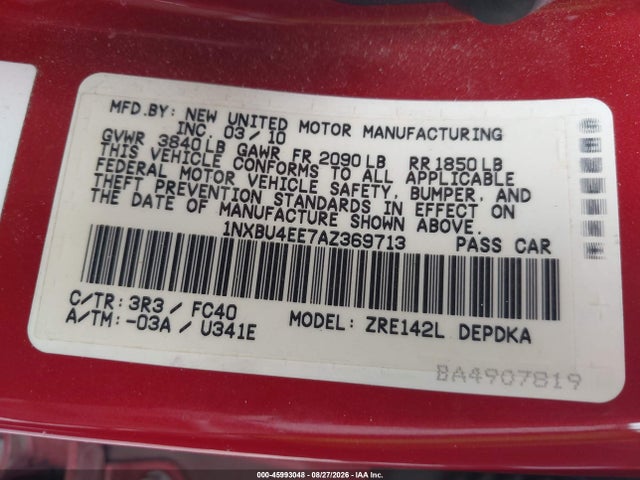 Auction sale of the 2010 Toyota Corolla Le, vin: 1NXBU4EE7AZ369713, lot number: 45993048