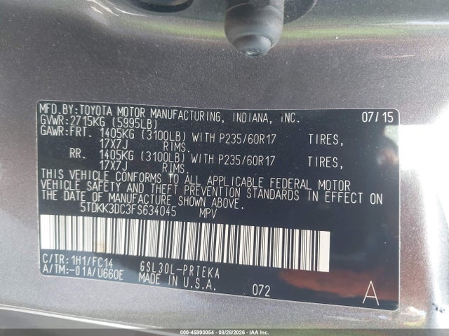 Toyota Sienna Le 8 Passenger 2015 5TDKK3DC3FS634045 Image 9