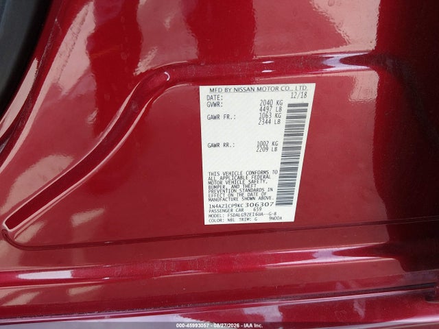 Aukcja sprzedaży 2019 Nissan Leaf Sl, vin: 1N4AZ1CP9KC306307, numer aukcji: 45993057