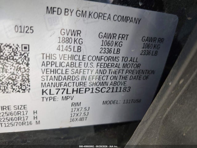 KL77LHEP1SC211183 Chevrolet Trax Fwd Lt