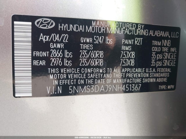 Hyundai Santa Fe Sel 2022 5NMS3DAJ9NH451367 Image 9