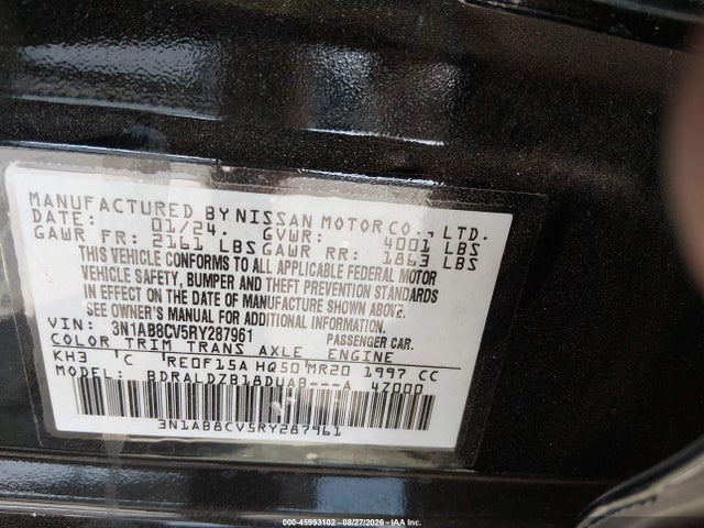 Aukcja sprzedaży 2024 Nissan Sentra Sv Xtronic Cvt, vin: 3N1AB8CV5RY287961, numer aukcji: 45993102