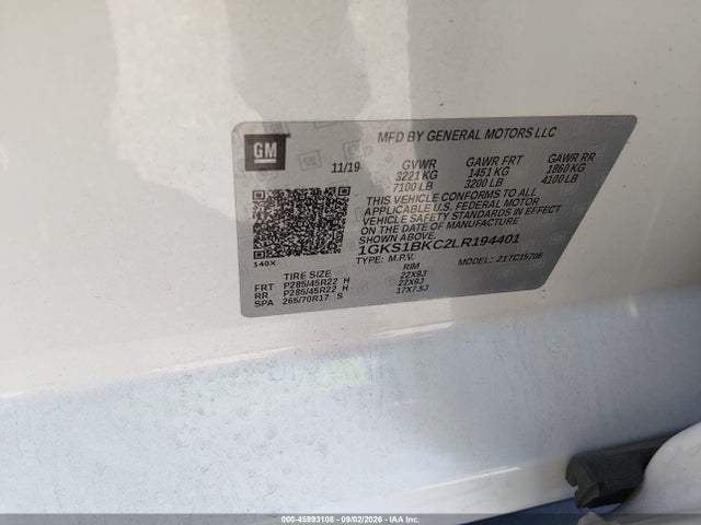 2020 Gmc Yukon 2wd Slt მანქანა იყიდება აუქციონზე, vin: 1GKS1BKC2LR194401, აუქციონის ნომერი: 45993108