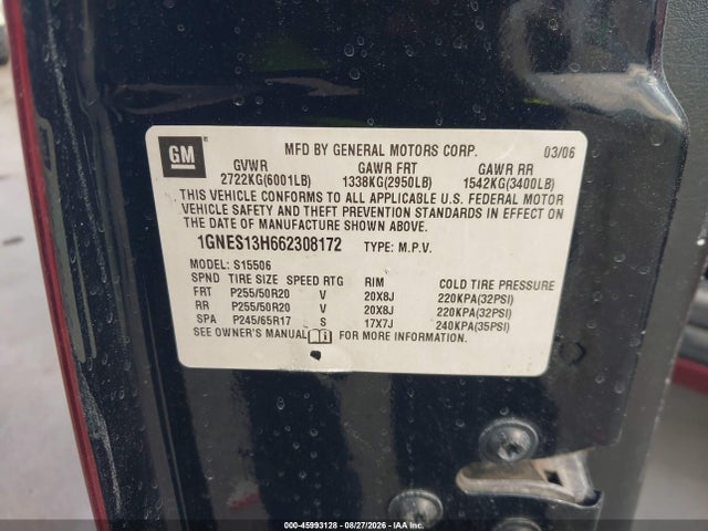 Aukcja sprzedaży 2006 Chevrolet Trailblazer Lt, vin: 1GNES13H662308172, numer aukcji: 45993128
