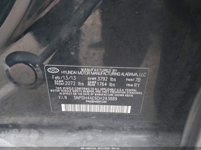 Продаж на аукціоні авто 2013 Hyundai Elantra Limited, vin: 5NPDH4AE6DH293889, номер лоту: 45993144