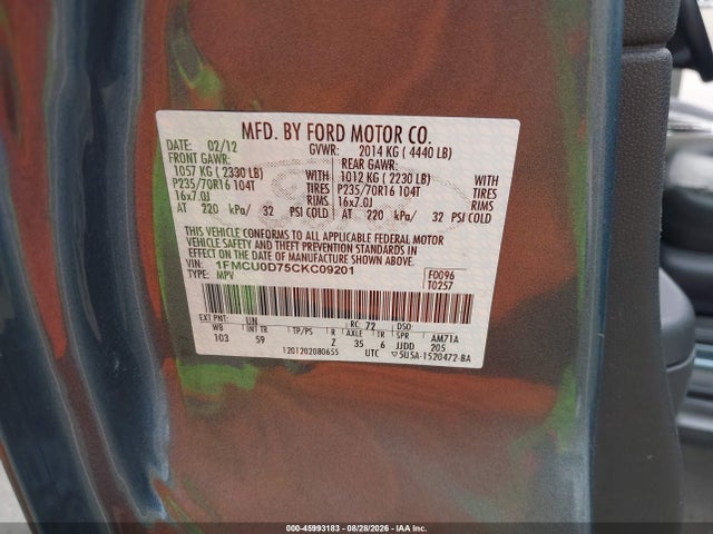 Продаж на аукціоні авто 2012 Ford Escape Xlt, vin: 1FMCU0D75CKC09201, номер лоту: 45993183