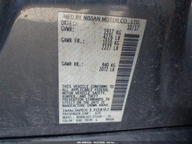 Nissan Altima 2.5 S 2018 1N4AL3AP0JC130892 Image 9