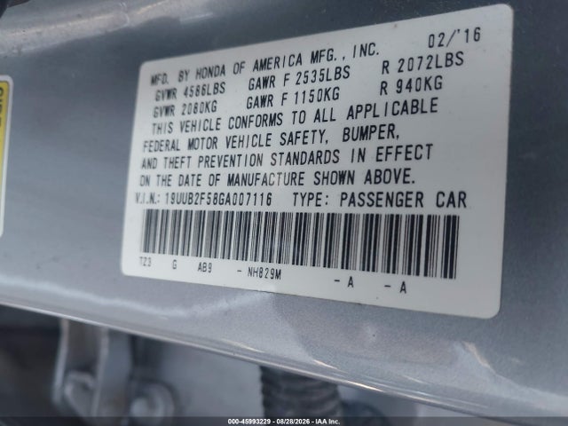 Aukcja sprzedaży 2016 Acura Tlx V6 Tech, vin: 19UUB2F58GA007116, numer aukcji: 45993229
