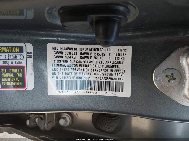 Aukcja sprzedaży 2013 Honda Insight, vin: JHMZE2H39DS001501, numer aukcji: 45993245