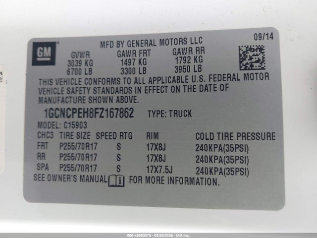 Продажа на аукционе авто 2015 Chevrolet Silverado 1500 Ls, vin: 1GCNCPEH8FZ167862, номер лота: 45993275