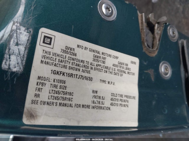 Продажа на аукционе авто 1996 Gmc Suburban K1500, vin: 1GKFK16R1TJ756830, номер лота: 45993320