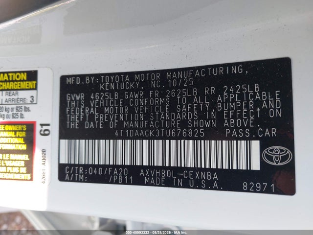 4T1DAACK3TU676825 Toyota CAMRY LE