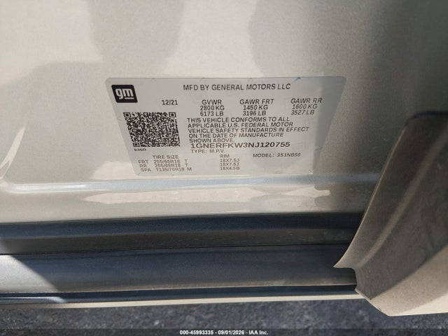 45993335 :رقم المزاد ، 1GNERFKW3NJ120755 vin ، 2022 Chevrolet Traverse Fwd Ls مزاد بيع