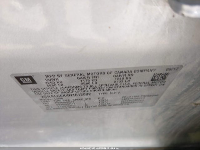 2017 Chevrolet Equinox Lt მანქანა იყიდება აუქციონზე, vin: 2GNALCEK4H1612992, აუქციონის ნომერი: 45993339