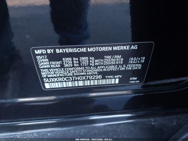 45993340 :رقم المزاد ، 5UXKR0C37H0X79296 vin ، 2017 Bmw X5 Xdrive35i مزاد بيع