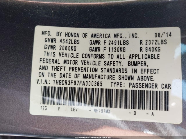 Honda Accord Touring 2015 1HGCR3F97FA000365 Image 9