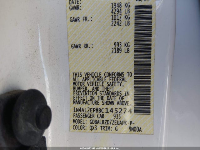 45993346 :رقم المزاد ، 1N4AL2EP8BC145274 vin ، 2011 Nissan Altima 2.5 S مزاد بيع