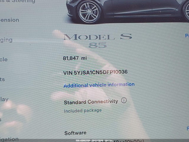 45993350 :رقم المزاد ، 5YJSA1CN5DFP10036 vin ، 2013 Tesla Model S مزاد بيع