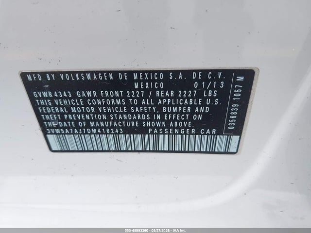 2013 Volkswagen Jetta Gli Autobahn მანქანა იყიდება აუქციონზე, vin: 3VW5A7AJ7DM416243, აუქციონის ნომერი: 45993360