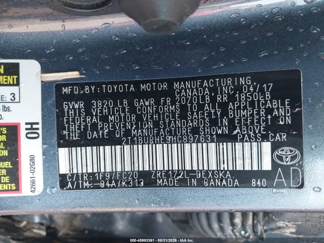 Продажа на аукционе авто 2017 Toyota Corolla Se, vin: 2T1BURHE9HC897631, номер лота: 45993361