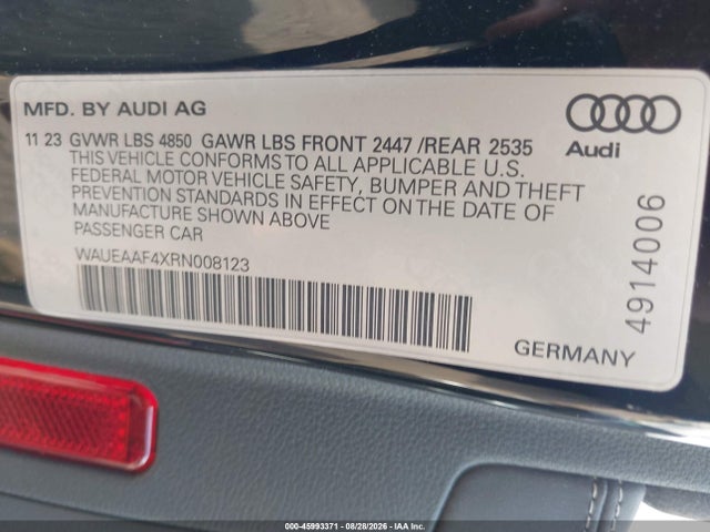 Aukcja sprzedaży 2024 Audi A4 Premium Plus 45 Tfsi S Line Quattro S Tronic, vin: WAUEAAF4XRN008123, numer aukcji: 45993371