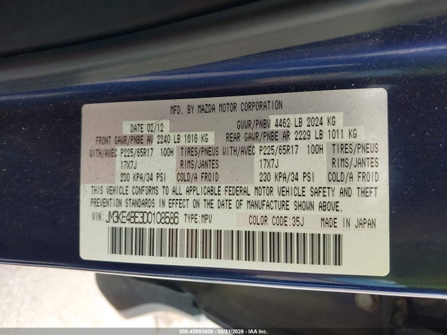 45993406 :رقم المزاد ، JM3KE4BE3D0108586 vin ، 2013 Mazda Cx-5 Sport مزاد بيع