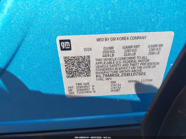 Продаж на аукціоні авто 2025 Chevrolet Trailblazer Awd Lt, vin: KL79MRSL2SB107501, номер лоту: 45993419