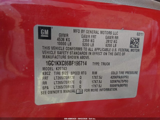 Aukcja sprzedaży 2011 Chevrolet Silverado 2500hd Lt, vin: 1GC1KXC86BF196714, numer aukcji: 45993420