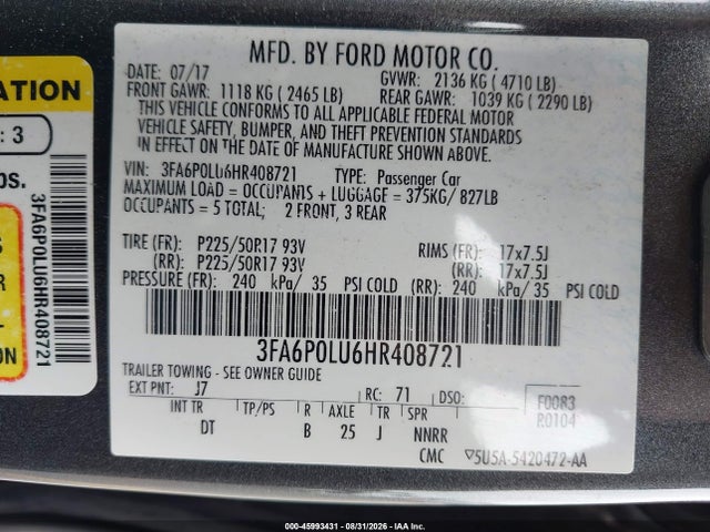 Ford Fusion Hybrid Se 2017 3FA6P0LU6HR408721 Image 9