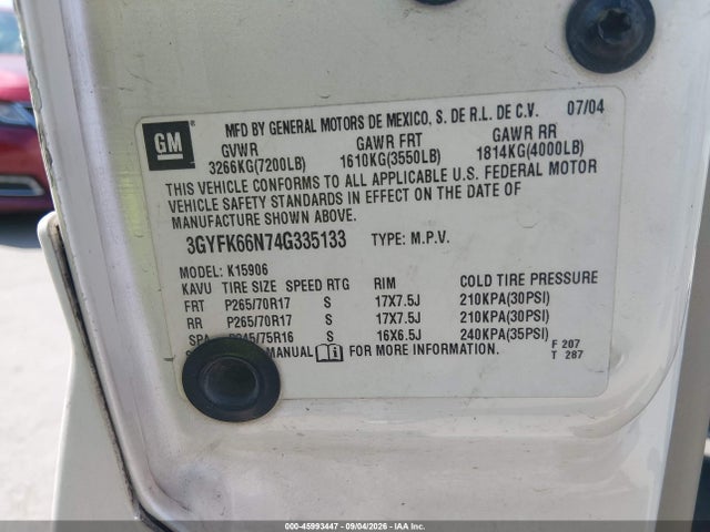 Aukcja sprzedaży 2004 Cadillac Escalade Esv Standard, vin: 3GYFK66N74G335133, numer aukcji: 45993447