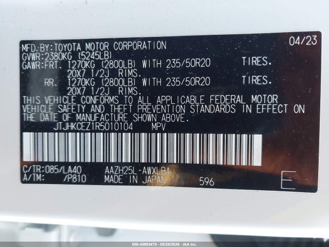 45993478 :رقم المزاد ، JTJHKCEZ1R5010104 vin ، 2024 Lexus Nx 350h Luxury مزاد بيع