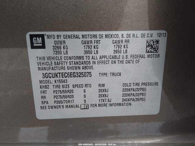 Продажа на аукционе авто 2014 Chevrolet Silverado 1500 High Country, vin: 3GCUKTEC6EG325075, номер лота: 45993482