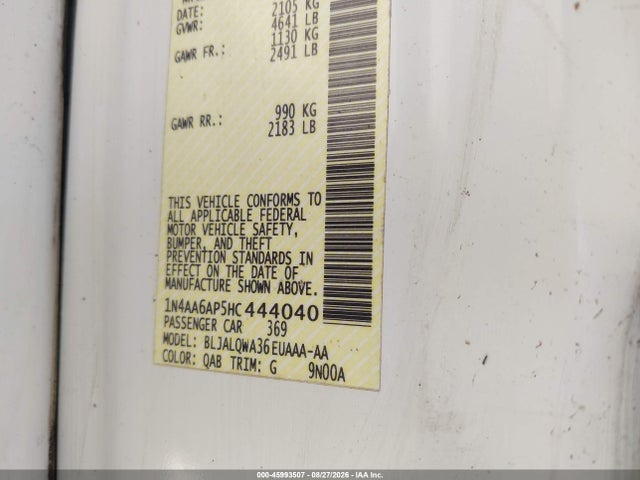 45993507 :رقم المزاد ، 1N4AA6AP5HC444040 vin ، 2017 Nissan Maxima 3.5 S مزاد بيع