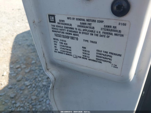 Продаж на аукціоні авто 2006 Chevrolet Silverado 1500hd Lt1, vin: 1GCGC13UX6F188719, номер лоту: 45993510