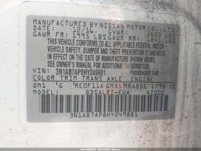 Nissan SENTRA S 2017 3N1AB7AP8HY249881 Image 9