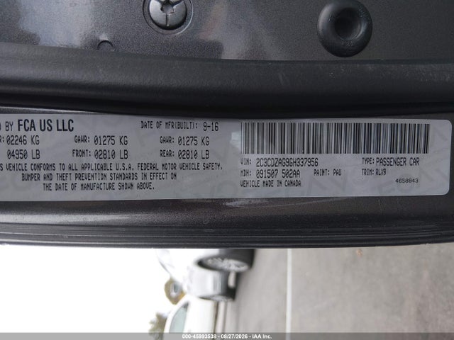 Aukcja sprzedaży 2016 Dodge Challenger Sxt Plus, vin: 2C3CDZAG9GH337956, numer aukcji: 45993538