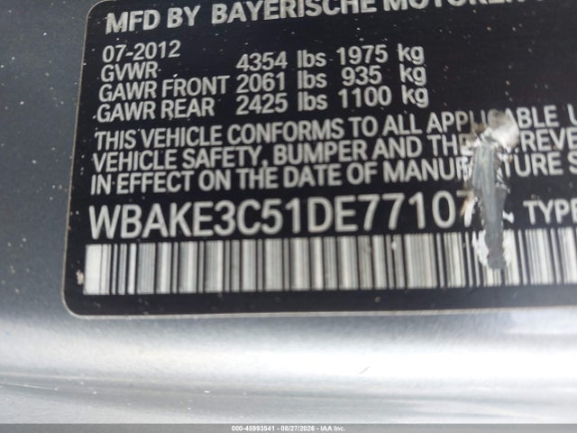 Продажа на аукционе авто 2013 Bmw 328i, vin: WBAKE3C51DE771074, номер лота: 45993541