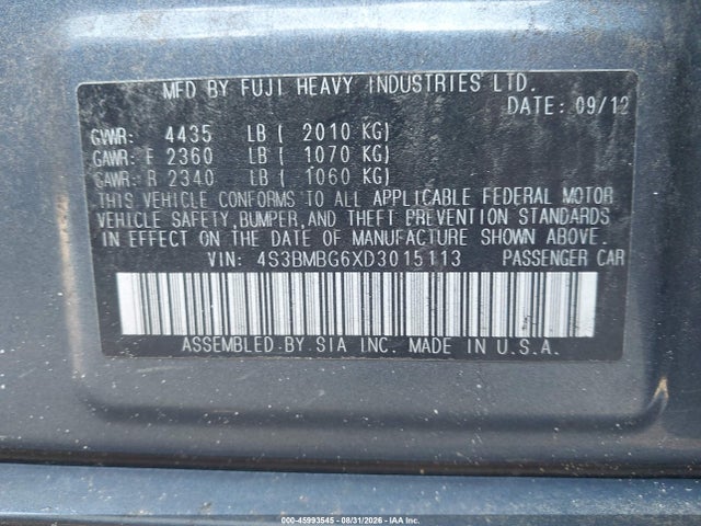 Продаж на аукціоні авто 2013 Subaru Legacy 2.5i Premium, vin: 4S3BMBG6XD3015113, номер лоту: 45993545