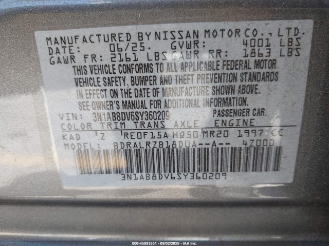 Продажа на аукционе авто 2025 Nissan Sentra Sr, vin: 3N1AB8DV6SY360209, номер лота: 45993551