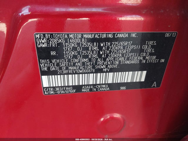 Aukcja sprzedaży 2013 Toyota Rav4 Xle, vin: 2T3RFREV1DW066878, numer aukcji: 45993553