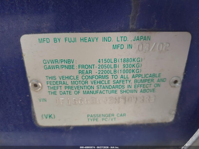 Aukcja sprzedaży 2003 Subaru Forester X, vin: JF1SG63643H704883, numer aukcji: 45993574