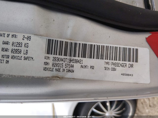 2009 Dodge Charger მანქანა იყიდება აუქციონზე, vin: 2B3KA43T19H598421, აუქციონის ნომერი: 45993577