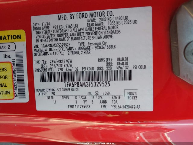1FA6P8AM3F5329525 Ford Mustang V6