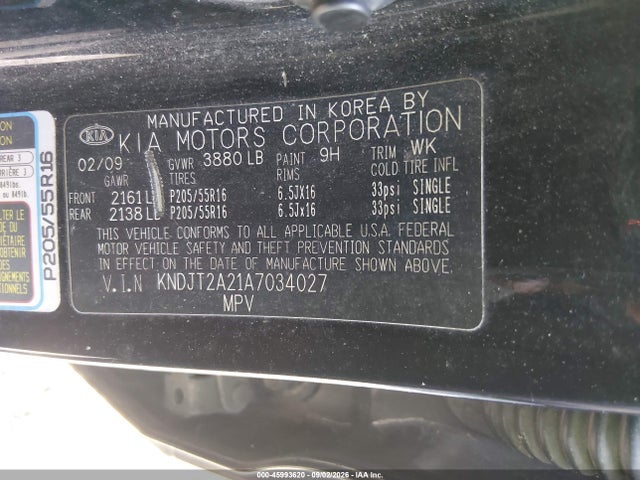45993620 :رقم المزاد ، KNDJT2A21A7034027 vin ، 2010 Kia Soul + مزاد بيع
